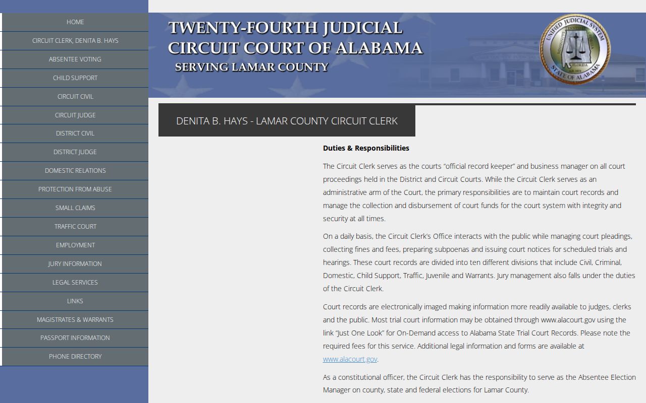 Official Circuit Clerk source for Lamar County arrest case records