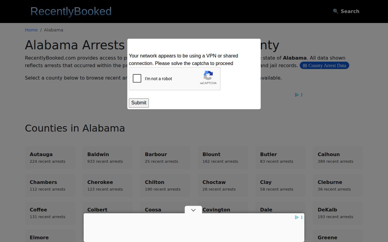 RecentlyBooked Alabama directory without a verified Lamar County feed