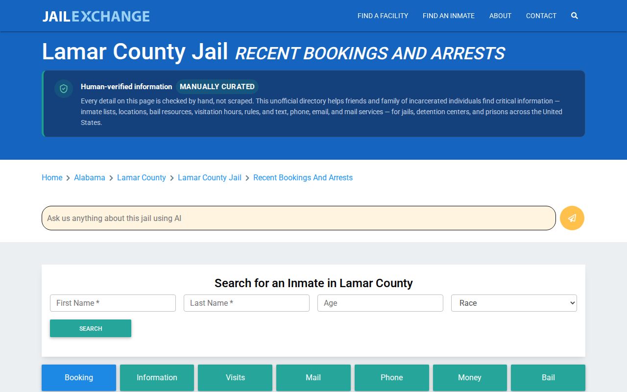 Unofficial JailExchange Lamar County recent bookings page
